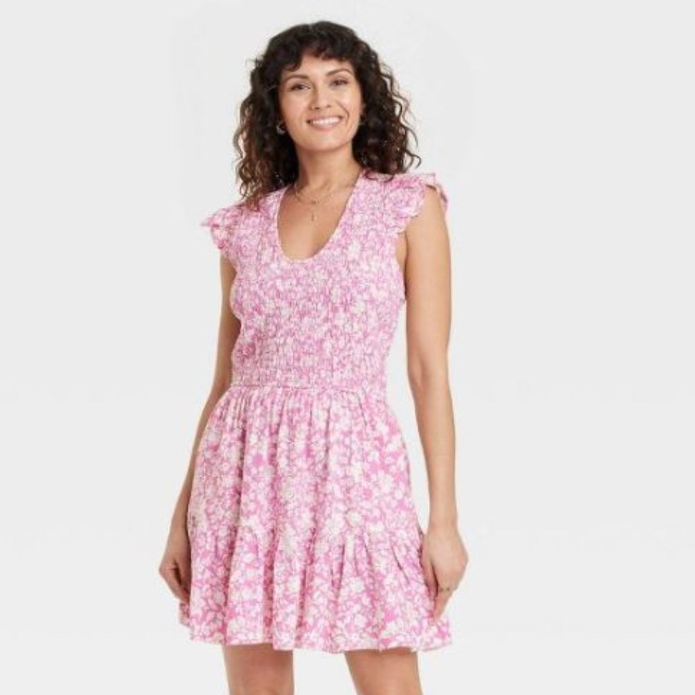 Women's Ruffle Short Sleeve Smocked Mini Dress - Universal Thread™
